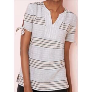 Talbots Womens Reef Stripe Tie-Sleeve Popover Shirt 100% Linen Top  Size 2X